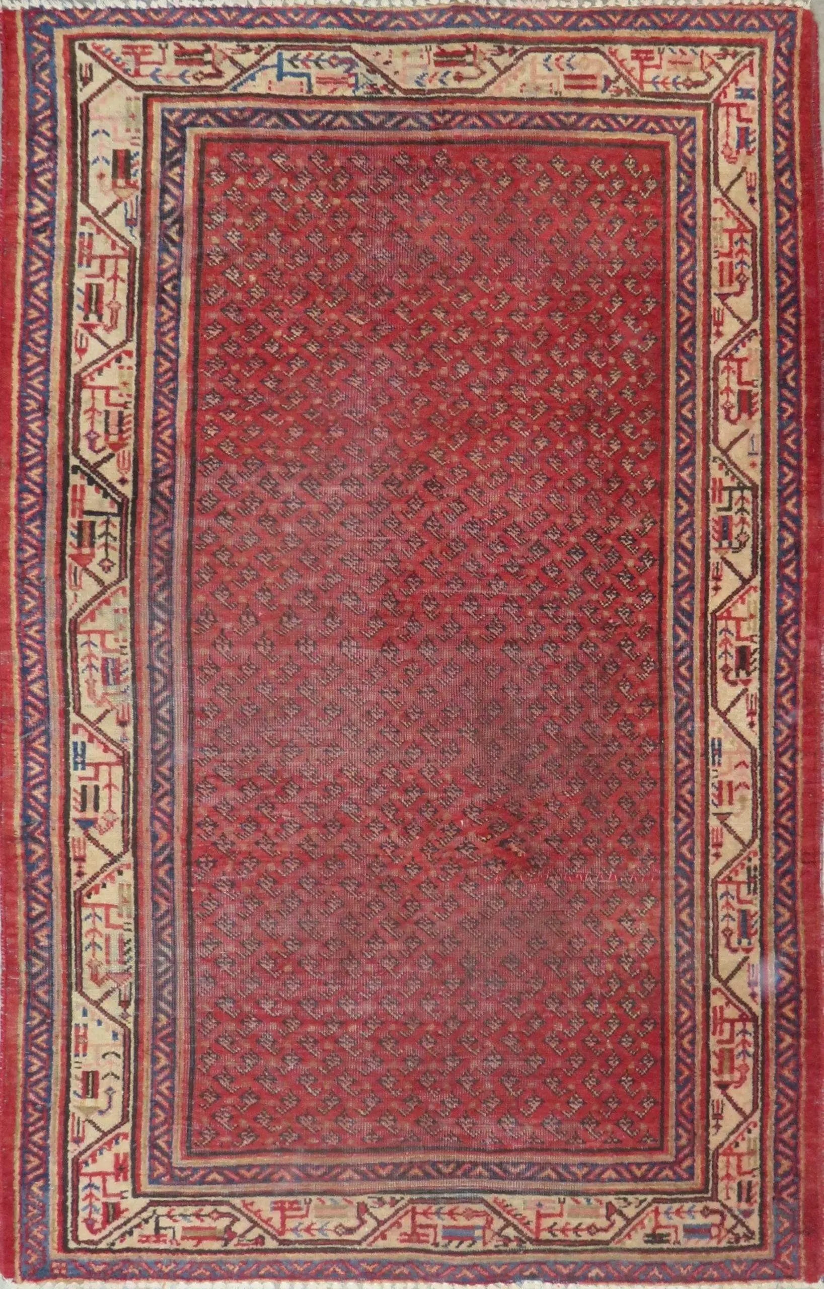 One Of The Kind Hand-Knotted Persian Wool Rug _ Luxurious Vintage Design, 6'7" x 4'3", Artisan Crafted